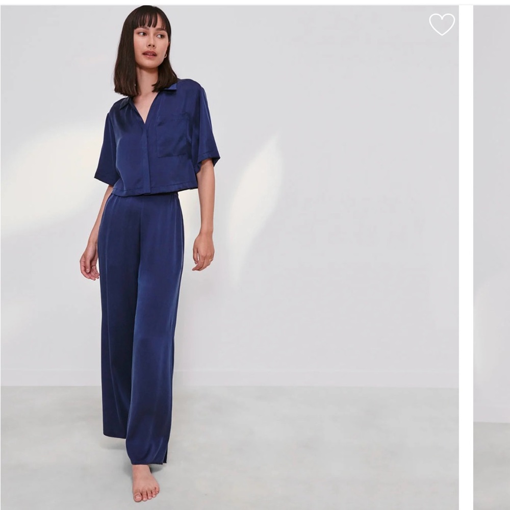 Lunya Washable Silk High Rise Pant Pajama Set - Deep Blue